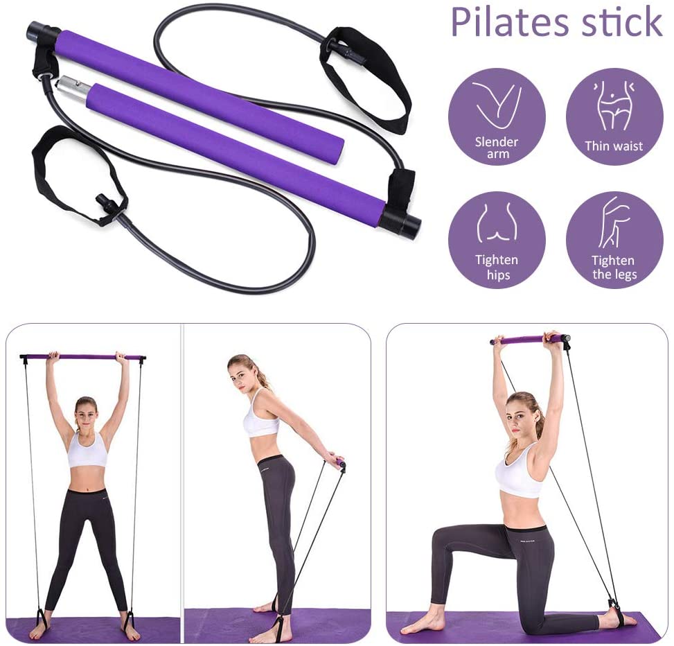 Adjustable Pilates Bar Kit Resistance Band Exercise Stick Toning