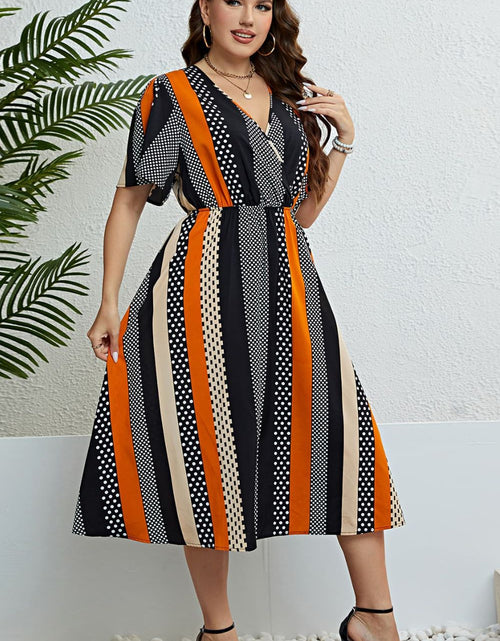 Load image into Gallery viewer, Mixed Print Striped Flutter Sleeve Dress
