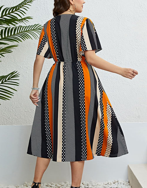 Load image into Gallery viewer, Mixed Print Striped Flutter Sleeve Dress
