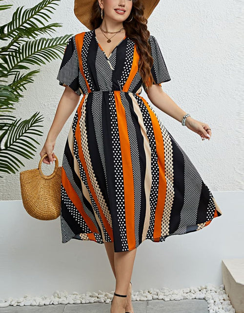 Load image into Gallery viewer, Mixed Print Striped Flutter Sleeve Dress
