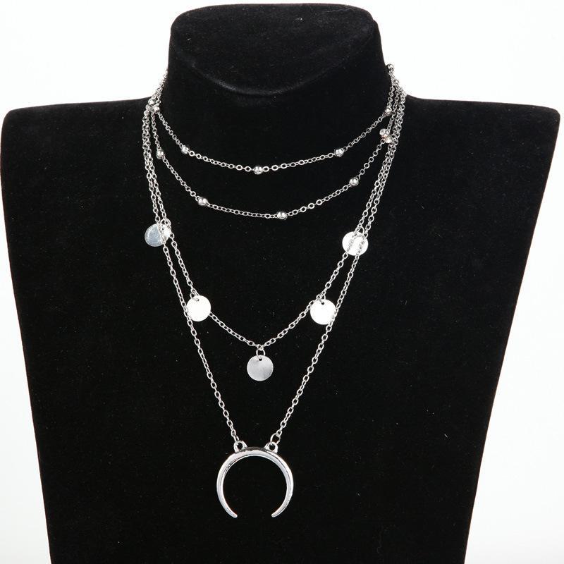 Crescent Horn Moon Layered Necklace