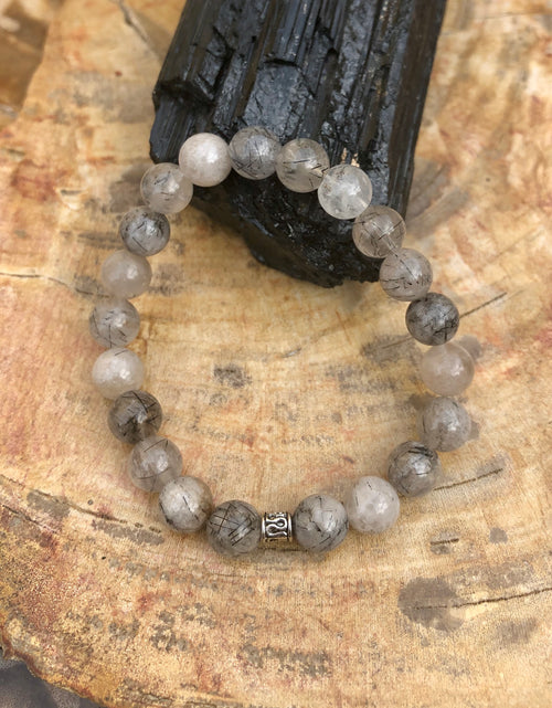 Load image into Gallery viewer, Black Tourmaline Quartz Stretch Bracelet! Natural Crystals &amp; Handmade!
