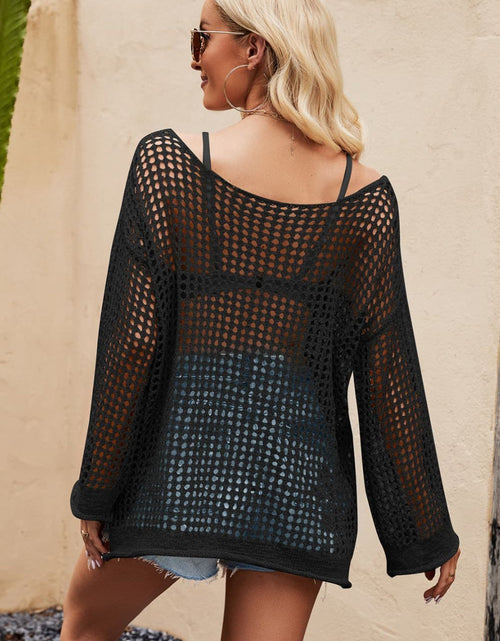 Load image into Gallery viewer, Openwork Round Neck Long Sleeve Cover Up

