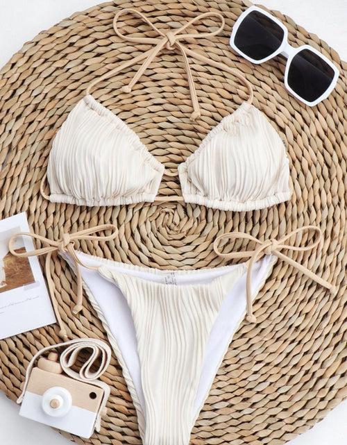 Load image into Gallery viewer, Textured Halter Neck Tied Bikini Set
